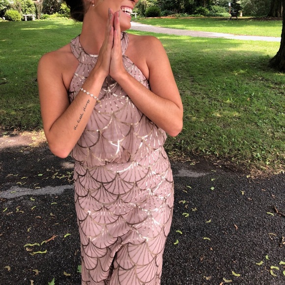 SORELLA VITA Dresses & Skirts - Gold Sequin Blush Bridesmaid Prom Maxi Dress